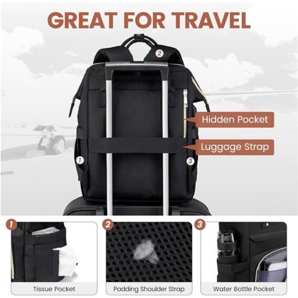 Laptop Backpack,15.6 Inch Professional Womens Purse Computer Bag Nurse Backpack - Picture 4 of 7